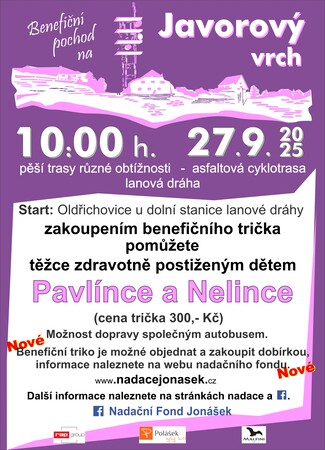Benefiční pochod na Javorový vrch 2025 pro Pavlínku a Nelinku