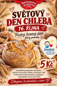 Světový den chleba s Bartoňovou pekárnou: Každý bochník pomáhá NF Jonášek